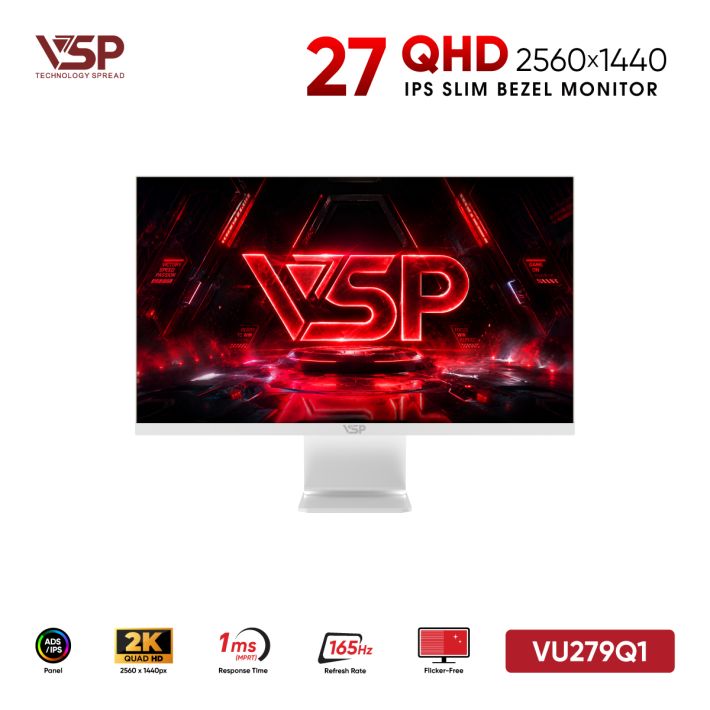 Màn Hình Gaming VSP VU279Q1 Trắng (27inch / IPS / 2K QHD / 165Hz / 1ms / Type-C 65W / 97% DCI-P3)