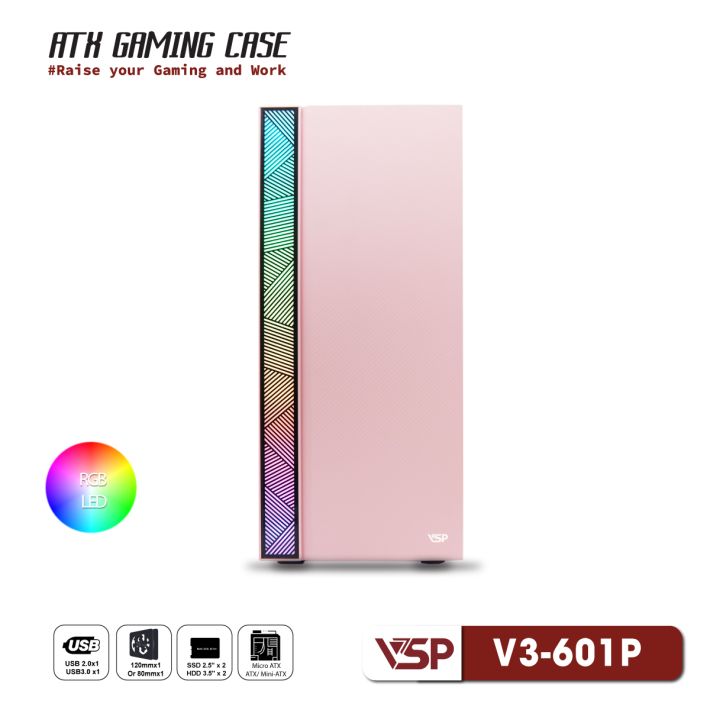 Vỏ Case Máy Tính VSP V3-601P - Màu Hồng